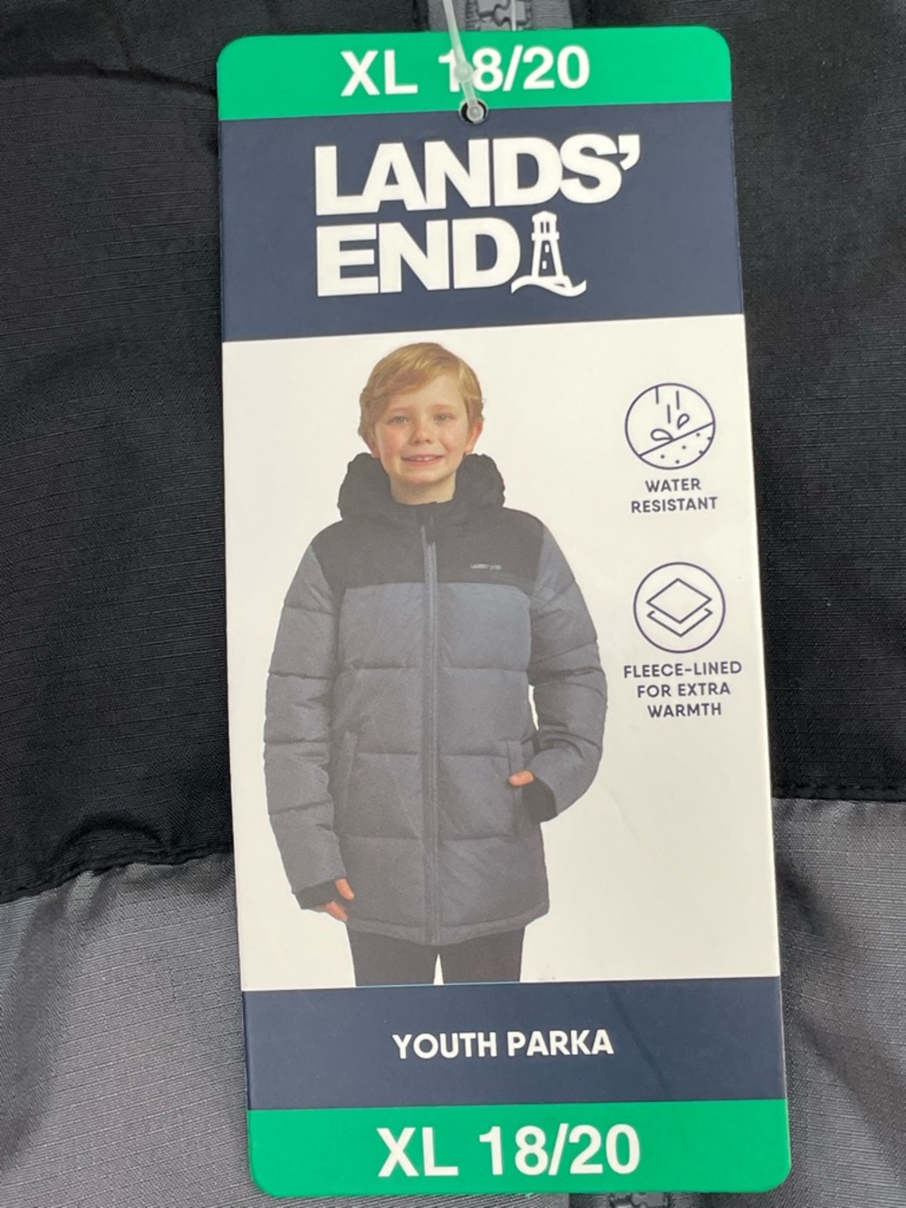 Lands' End YOUTH PARKA Hooded Puffer Jacket in Gray Black Youth size XL (18/20) - Picture 10 of 12